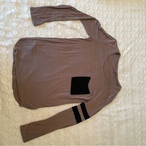 Taupe Long Sleeve Top with Black Accents